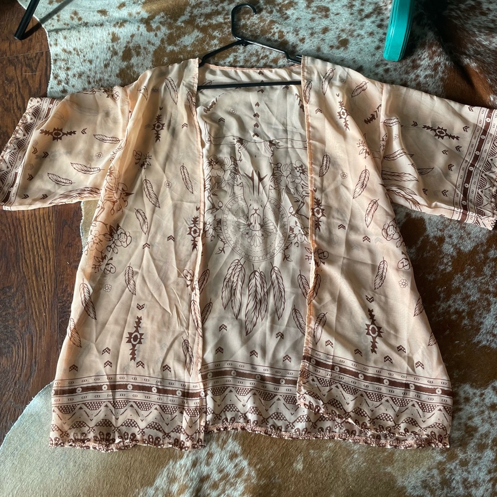 Sheer peach skull kimono
